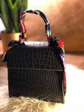 Shakira Selections: Black handbag Crocodile Embossed with scarf