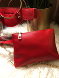 Red translucent ring bag with gold chain and red removable pouch