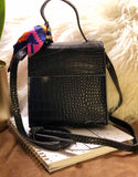 Shakira Selections: Black handbag Crocodile Embossed removable strap