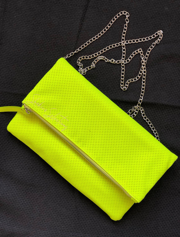 neon yellow clutch bag