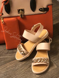Blush strap chunky sandal with blingy chain link detail