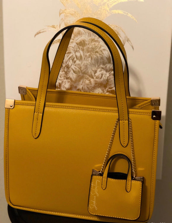 Clean and modern mustard color tote